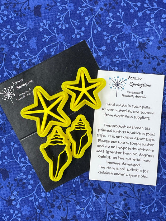 SHELLS and STARFISH Cutters (set of 4): Art, Baking, Craft