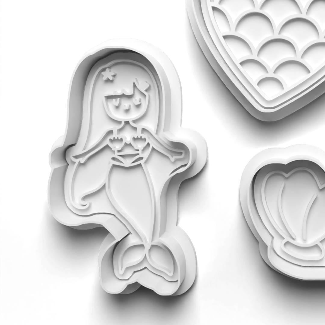 MERMAID Cookie Cutter and Embosser Stamp for Fondant / Polymer Clay / Clay / Plasticine