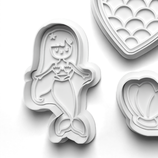 MERMAID Cookie Cutter and Embosser Stamp for Fondant / Polymer Clay / Clay / Plasticine