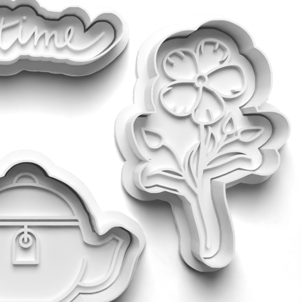 Tea Party FLOWER Cookie Cutter and Embosser Stamp for Fondant / Polymer Clay / Clay / Plasticine