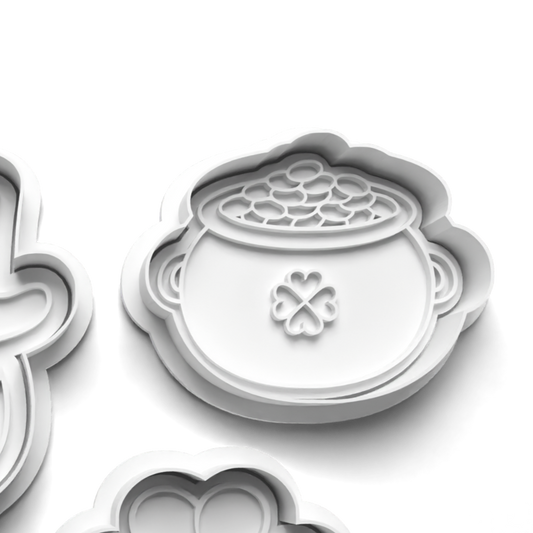 IRISH POT OF GOLD Cookie Cutter and Embosser Stamp for Fondant / Polymer Clay / Clay / Plasticine