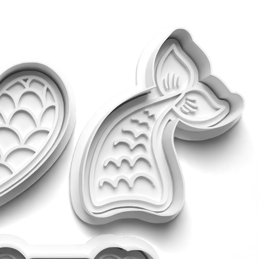 MERMAID TAIL Cookie Cutter and Embosser Stamp for Fondant / Polymer Clay / Clay / Plasticine