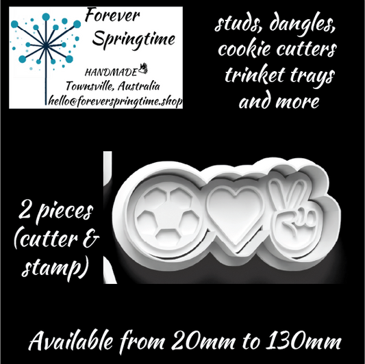 Peace Love Soccer / football Cutter and Embosser Stamp: Art, Baking, Craft