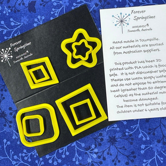 Squares and stars PACK Cutters (8 cutters) for Fondant / Polymer clay / Clay / Plasticine
