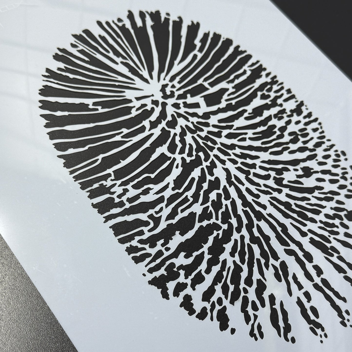 Clear stencil with 'Marissa Wise' branding on a dark surface