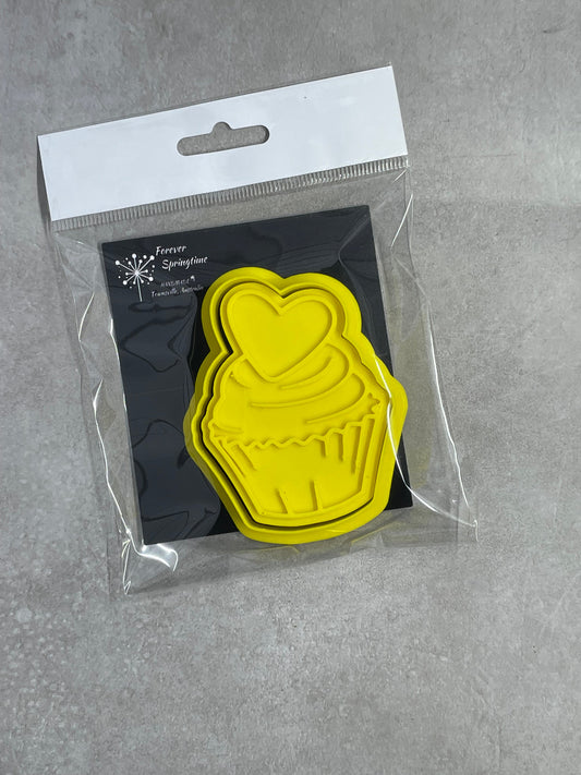 Love CUPCAKE Cookie Cutter and Embosser Stamp for Fondant / Polymer Clay / Clay / Plasticine