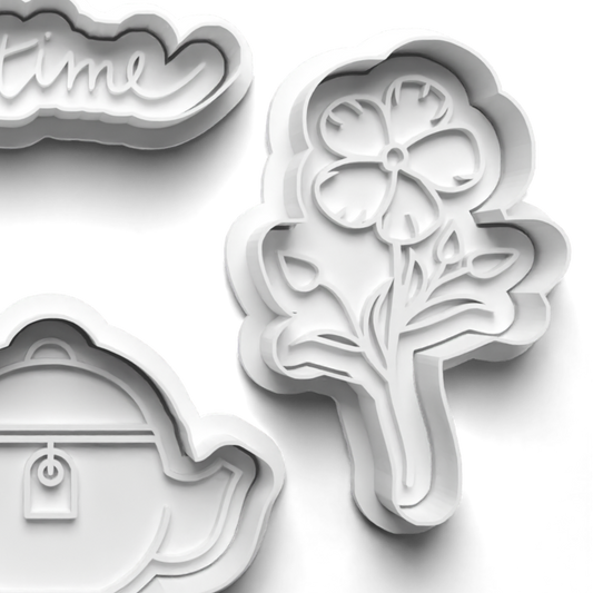 Tea Party FLOWER Cookie Cutter and Embosser Stamp for Fondant / Polymer Clay / Clay / Plasticine