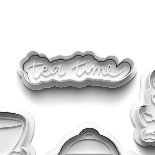 Tea Party TEA TIME Cookie Cutter and Embosser Stamp for Fondant / Polymer Clay / Clay / Plasticine